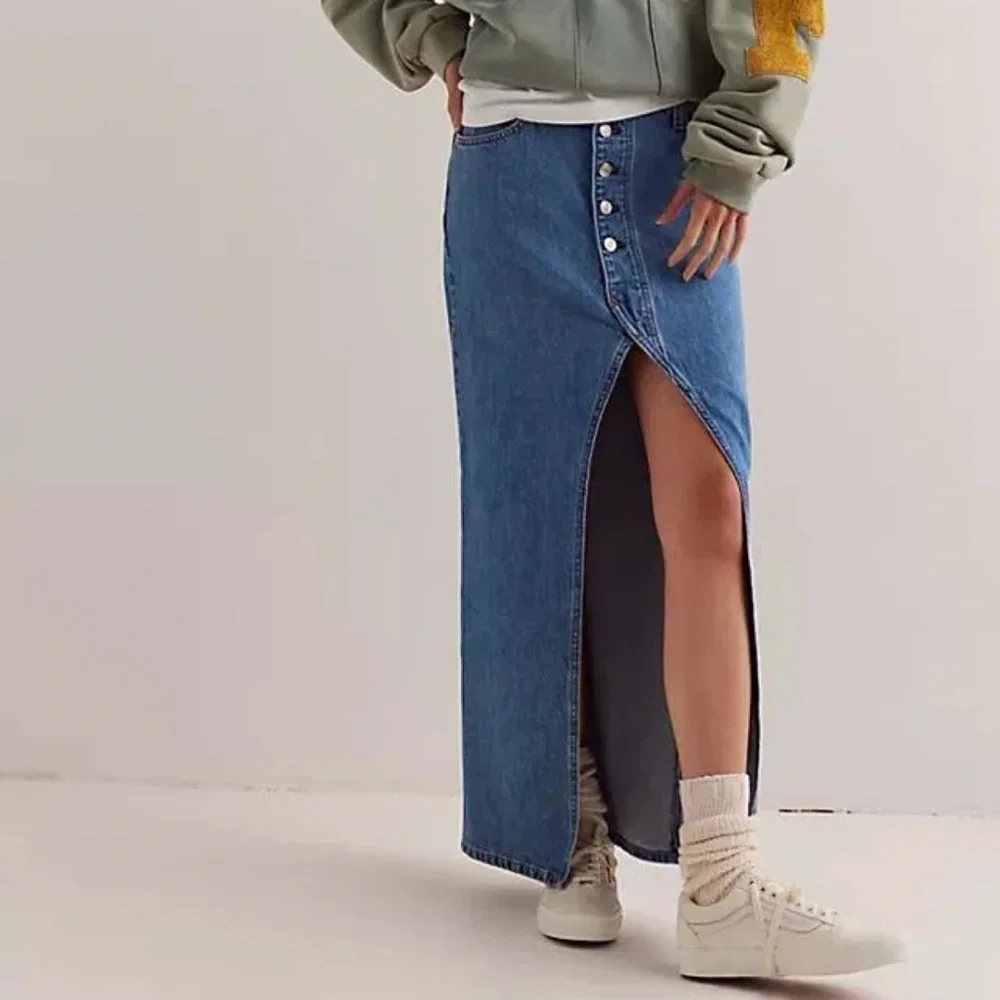 NWT Free People Chani Denim Maxi Skirt in Blue 29